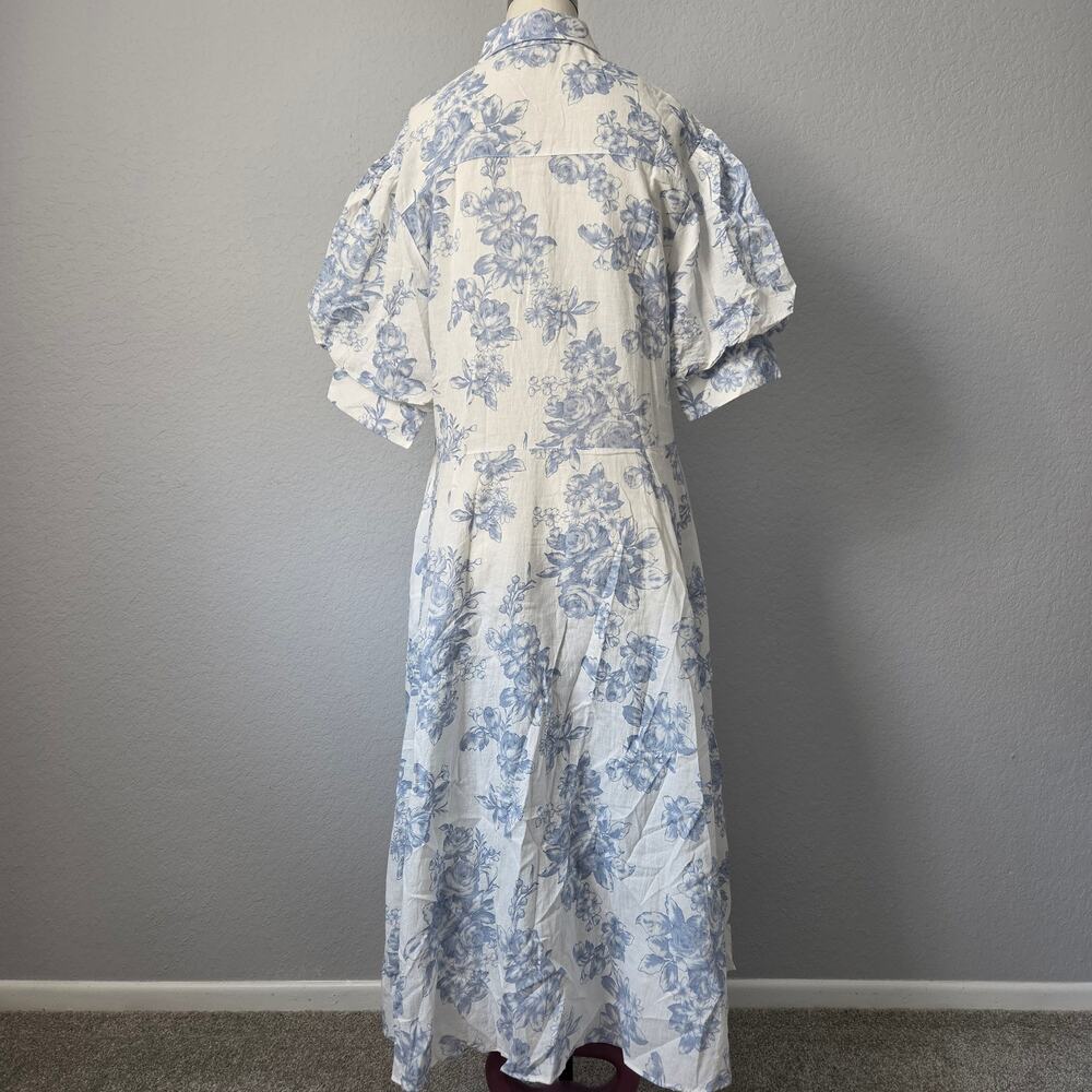 NWOT Romantic Blue Floral Linen-Cotton Midi Shirt Dress - Breezy & Chic - Picture 4 of 6